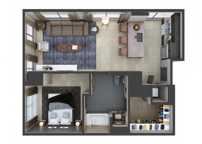 3D floor plan image for apartment U515 at Randolph Perimeter